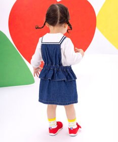 MIKI HOUSE HOT BISCUITS 【70-110cm】ワンポイント 6オンスデニム ジャンパースカート