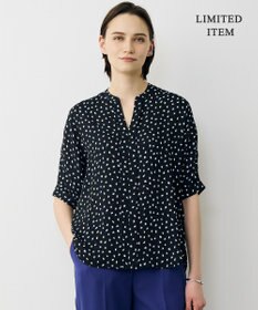 ICB L 【先行予約・WEB限定】BackSatinAmunzen 5分袖キーネックブラウス