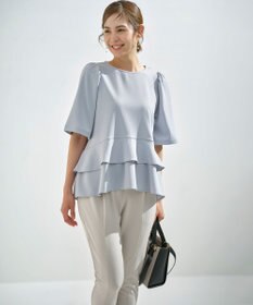 組曲 L 【接触冷感・吸湿・UVカット】ジョーゼットジャージーフリルブラウス