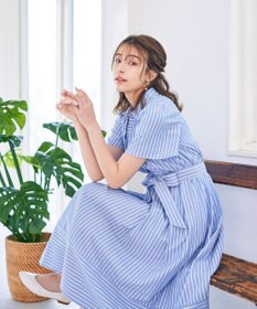 Tiaclasse L 【洗える】フレアスリーブシャツワンピース