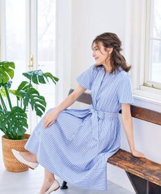 Tiaclasse L 【洗える】フレアスリーブシャツワンピース