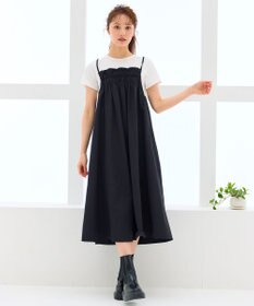 Feroux 【洗える】レイヤード風 ギャザーワンピース