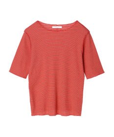 Green Parks メローリブ５分袖ボーダープルオーバー