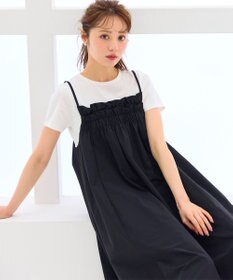 Feroux 【洗える】レイヤード風 ギャザーワンピース