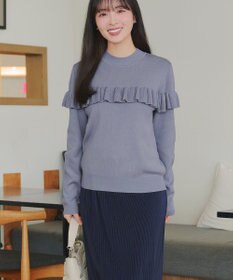 Tiaclasse L モックネックフリルニットトップス