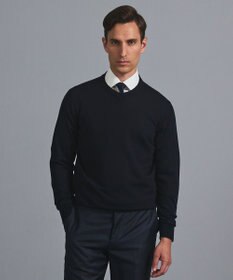 GOTAIRIKU オリジナル設計【洗える/チクチクしにくい/ピリングしにくい】イタリア糸 ハイゲージ Ｖネックニット_WOOL100% ネイビー系