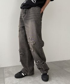 WEGO クロスモチーフオーバーダイバギーパンツ