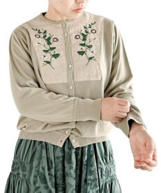 muuc 〈高品質スーピマ超長綿100%〉ヒルガオ刺繍 コットンカーディガン