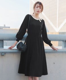 Tiaclasse 【洗える】リボン衿配色ニットワンピース