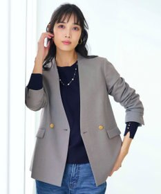 ANY SIS 褒めらレディストレッチ カラーレス ジャケット グレーシャンブレー