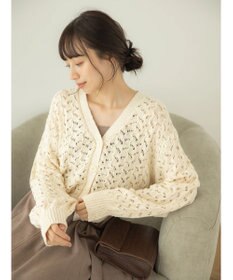 earth music&ecology スラブコットンレース編みカーディガン