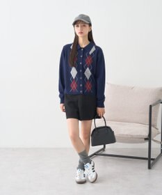 earth music&ecology 【予約】襟付きアーガイルニットカーディガン