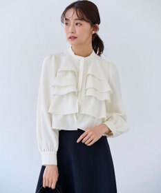 組曲 【KUMIKYOKU NAVY】コンフォータブルドレープ フリルブラウス