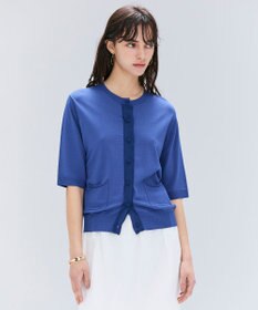 BEIGE， 【洗える】VALOIS / ジョーゼットトリム半袖カーディガン