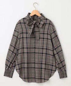 組曲 シアーツイルチェック ハイネックブラウス