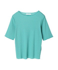 Green Parks メローリブ５分袖ボーダープルオーバー