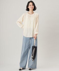 自由区 L 【カタログ掲載・セットアップ対応・洗える】ジオメトリックフラワードットプリント ブラウス