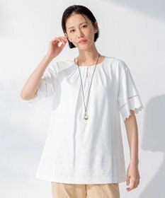 自由区 【洗える】エンブロイダリー チュニック丈カットソー