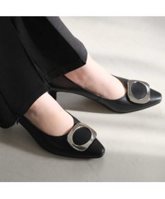 Pointer 【5cmヒール】日本製 高級本革モチーフ付きパンプス