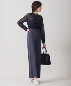 ICB L 【洗える】 コットンリアクティブデニム ワイドストレートパンツ