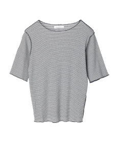 Green Parks メローリブ５分袖ボーダープルオーバー