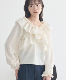 earth music&ecology フリルオフショルブラウス
