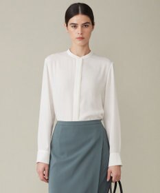 ICB 【WEB限定カラーあり・速乾・洗える】BackSatinAmunzen バンドカラーブラウス