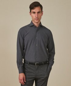 GOTAIRIKU 【シワになりにくい/ストレッチ/洗える】ウールライク シャツ_カッタウェイカラー グレー系