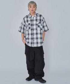 WEGO 【ユニセックス着用ITEM/MLサイズ展開】イラストオンブレチェックシャツ（SS）