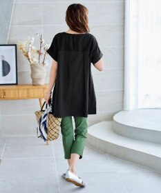 Tiaclasse L 【洗える】シアーコンビチュニックブラウス