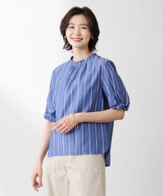 J.PRESS LADIES L 【洗える】 セルロース タイプライター ストライプ スタンドカラー ブラウス