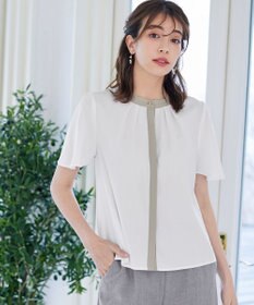 Tiaclasse 【新色追加・洗える】フロントタック配色ブラウス