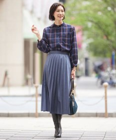 J.PRESS LADIES 【洗える】ハイツイストチェック バンドカラー ブラウス