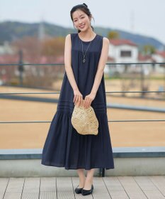 Tiaclasse 麻調ピンタックロングワンピース