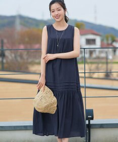 Tiaclasse 麻調ピンタックロングワンピース