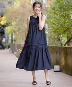 Tiaclasse 麻調ピンタックロングワンピース