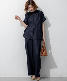 23区 【先行予約】リネンライクグロッシー バンドカラー ブラウス