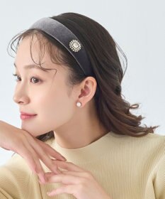 Phoebe 【生産終了】クラッシービジューカチューシャ　グレー/ベロア