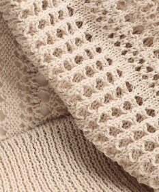 自由区 L 【洗える】レーシーリネンコットン ニット