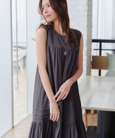 Tiaclasse 麻調ピンタックロングワンピース