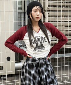 WEGO キーネックサイドドロストラグランロンT