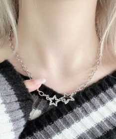 WEGO Lラインストーンダブルモチーフネックレス