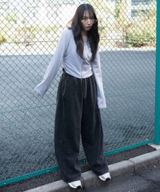 WEGO 【ウエストゴム/SMサイズ展開】裏起毛カーブデザインスウェットパンツ