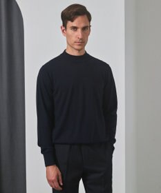 GOTAIRIKU 25年新作【洗える/チクチクしにくい/ピリングしにくい】イタリア糸 ハイゲージ カバーネックニット_WOOL100％ ネイビー系