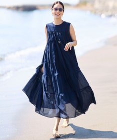 自由区 【SHIHOさん着用】コットンティアード ワンピース ネイビー