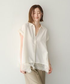 YECCA VECCA 裾レーススキッパーシャツ