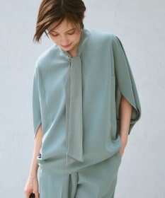 ICB 【新色追加・WEB限定カラーあり】FluidBackSatin ドルマンスリーブボウタイブラウス ダークセージ