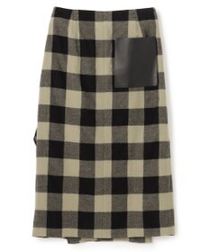 BEIGE， HOBBS / フェイクレザーポケットウールチェックラップスカート