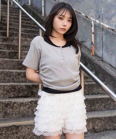 WEGO レイヤードキーネック半袖T