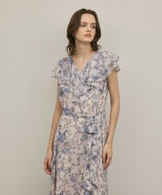 GRACE CONTINENTAL サラサプリントフリルカラーワンピース